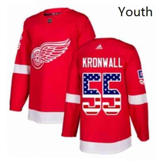 Youth Adidas Detroit Red Wings 55 Niklas Kronwall Authentic Red USA Flag Fashion NHL Jersey